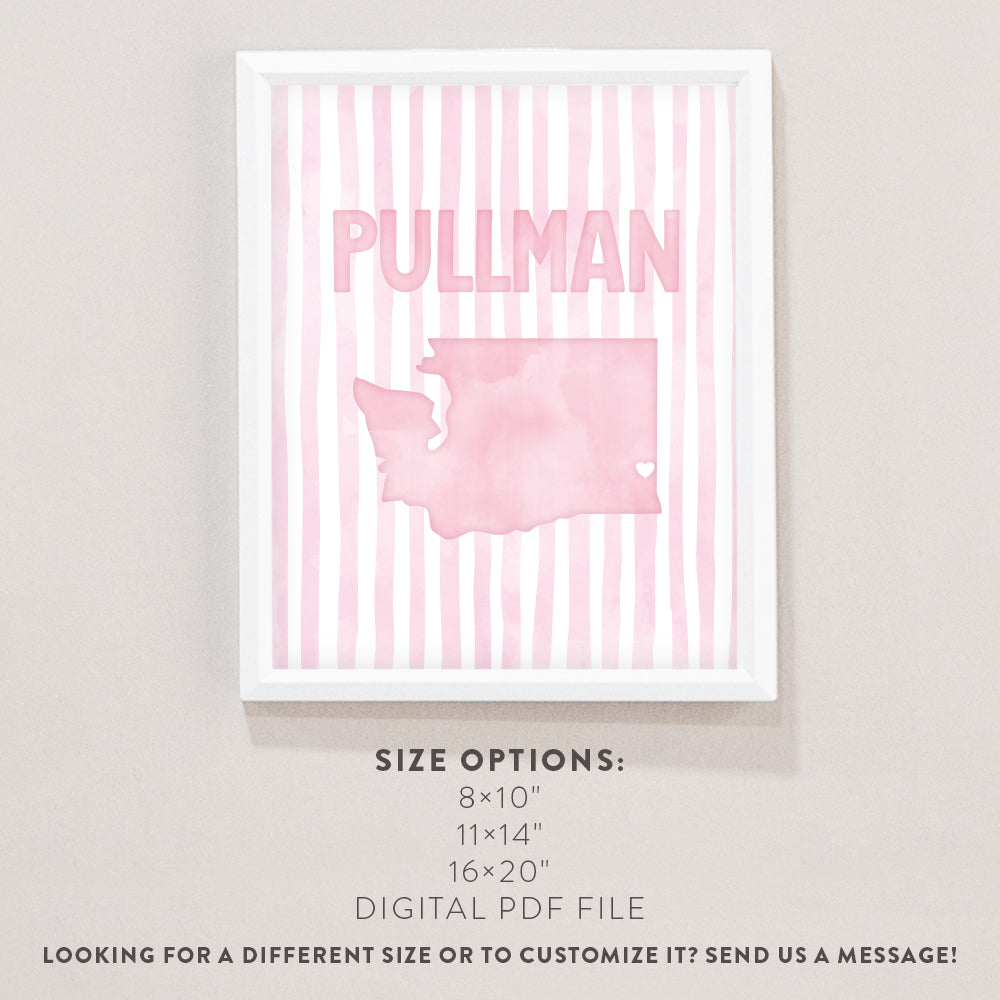 Pullman Washington Poster · Pullman Washington Pink Pastel Wall Art