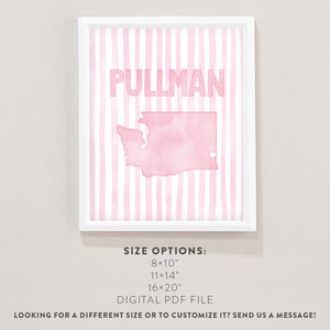 Pullman Washington Poster · Pullman Washington Pink Pastel Wall Art
