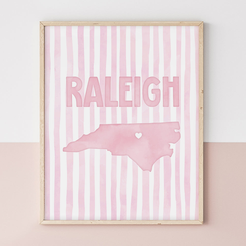 Raleigh North Carolina Poster · Raleigh North Carolina Pink Pastel Wall Art