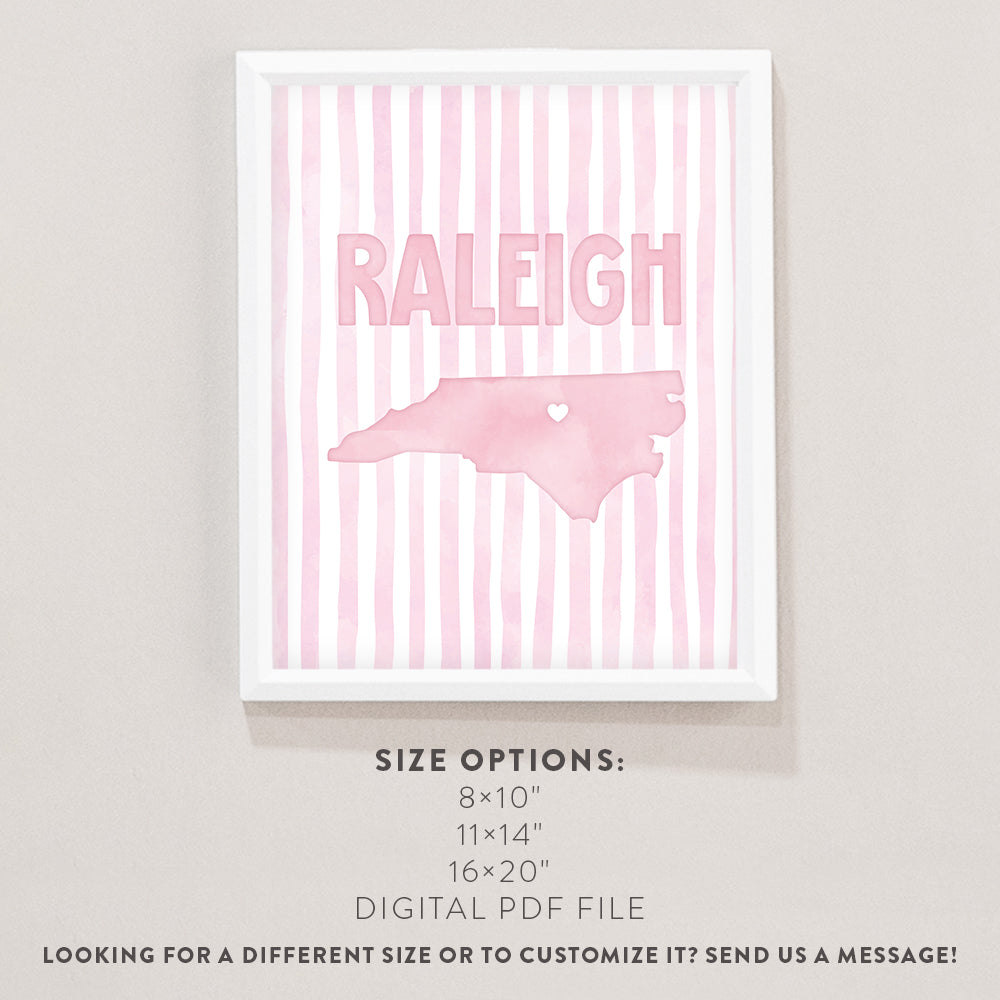 Raleigh North Carolina Poster · Raleigh North Carolina Pink Pastel Wall Art