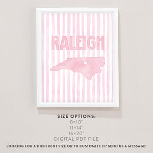 Raleigh North Carolina Poster · Raleigh North Carolina Pink Pastel Wall Art
