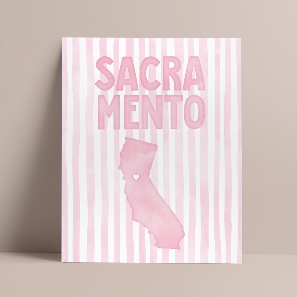 Sacramento California Poster · Sacramento Pink Pastel Wall Art