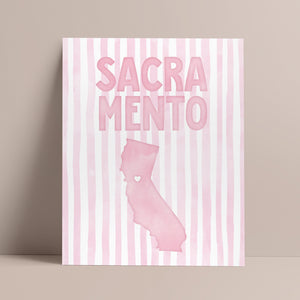 Sacramento California Poster · Sacramento Pink Pastel Wall Art