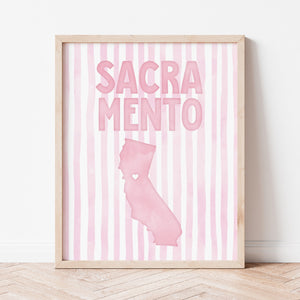 Sacramento California Poster · Sacramento Pink Pastel Wall Art