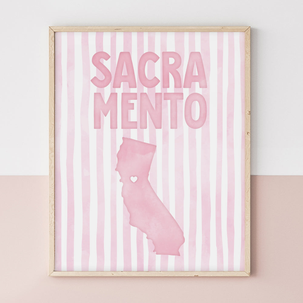 Sacramento California Poster · Sacramento Pink Pastel Wall Art