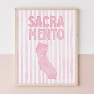 Sacramento California Poster · Sacramento Pink Pastel Wall Art