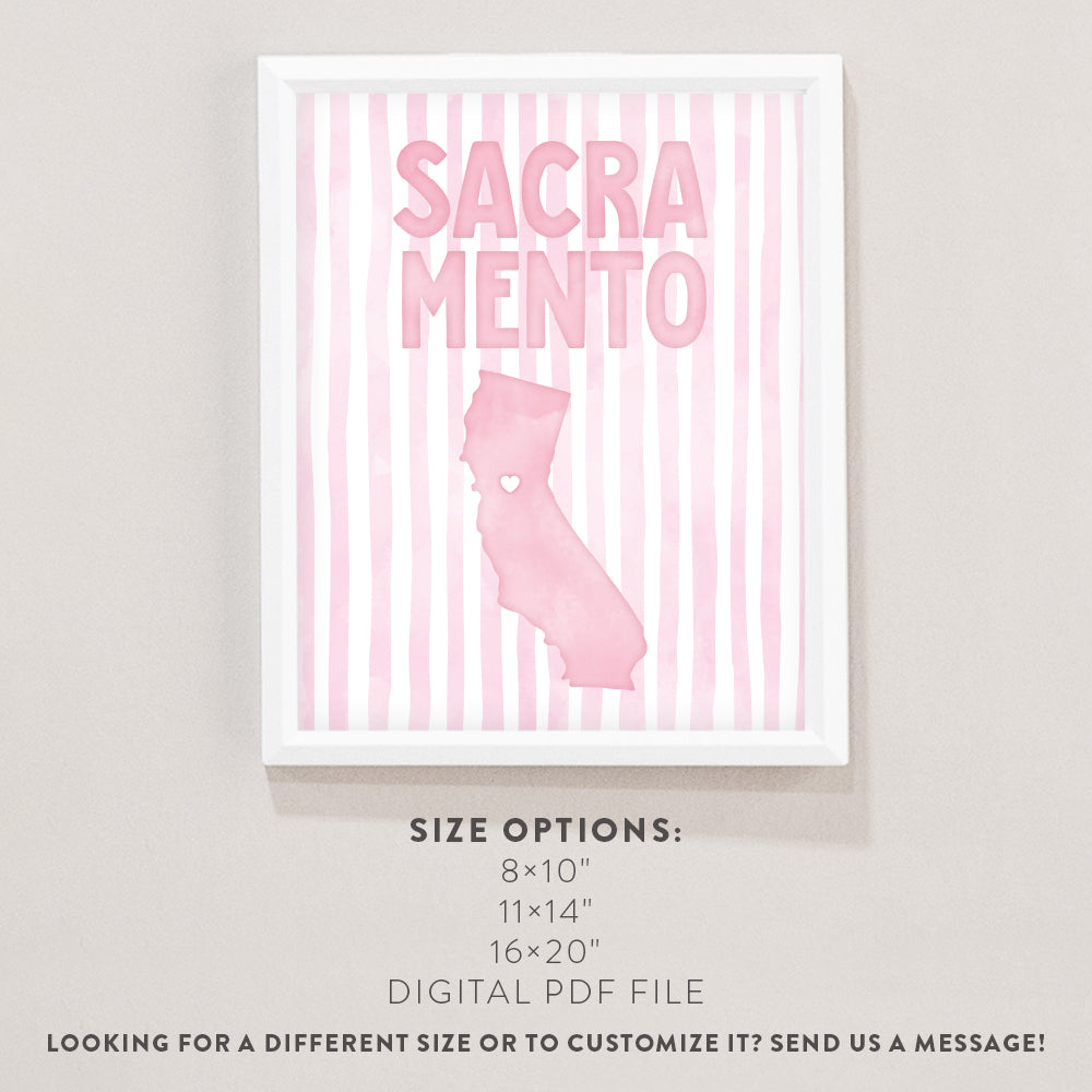 Sacramento California Poster · Sacramento Pink Pastel Wall Art