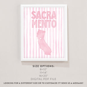 Sacramento California Poster · Sacramento Pink Pastel Wall Art