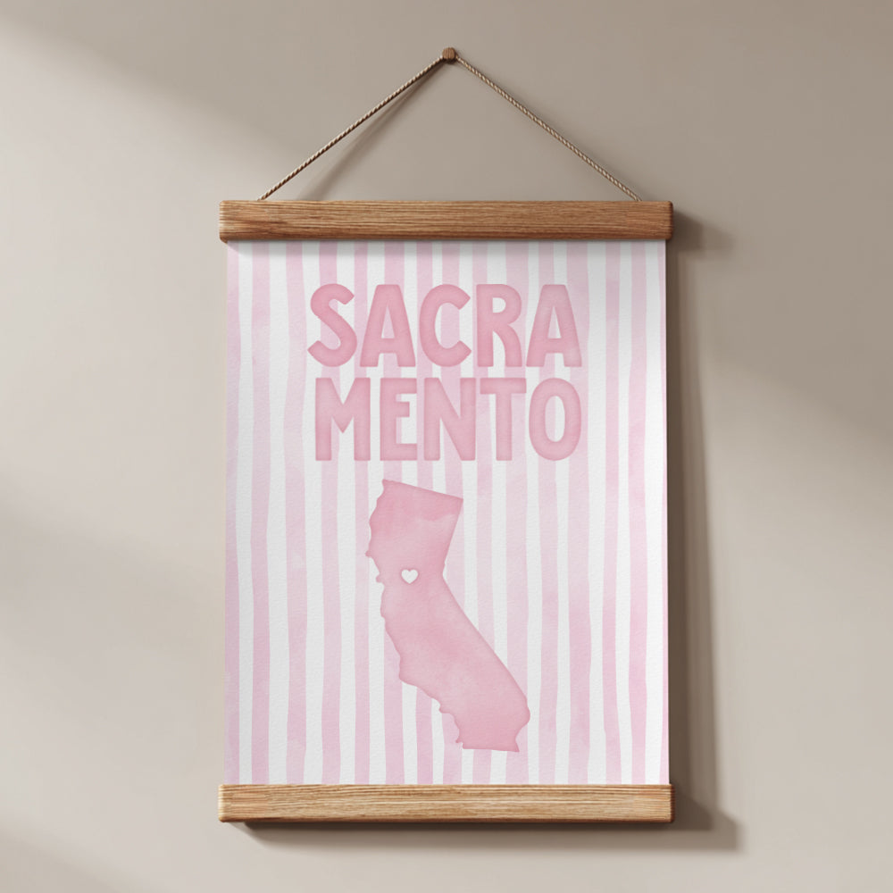 Sacramento California Poster · Sacramento Pink Pastel Wall Art