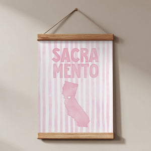 Sacramento California Poster · Sacramento Pink Pastel Wall Art
