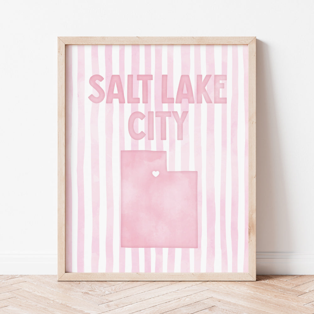 Salt Lake City Utah Poster · Salt Lake City Utah Pink Pastel Wall Art