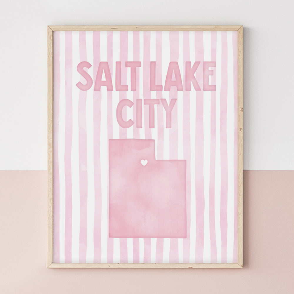 Salt Lake City Utah Poster · Salt Lake City Utah Pink Pastel Wall Art