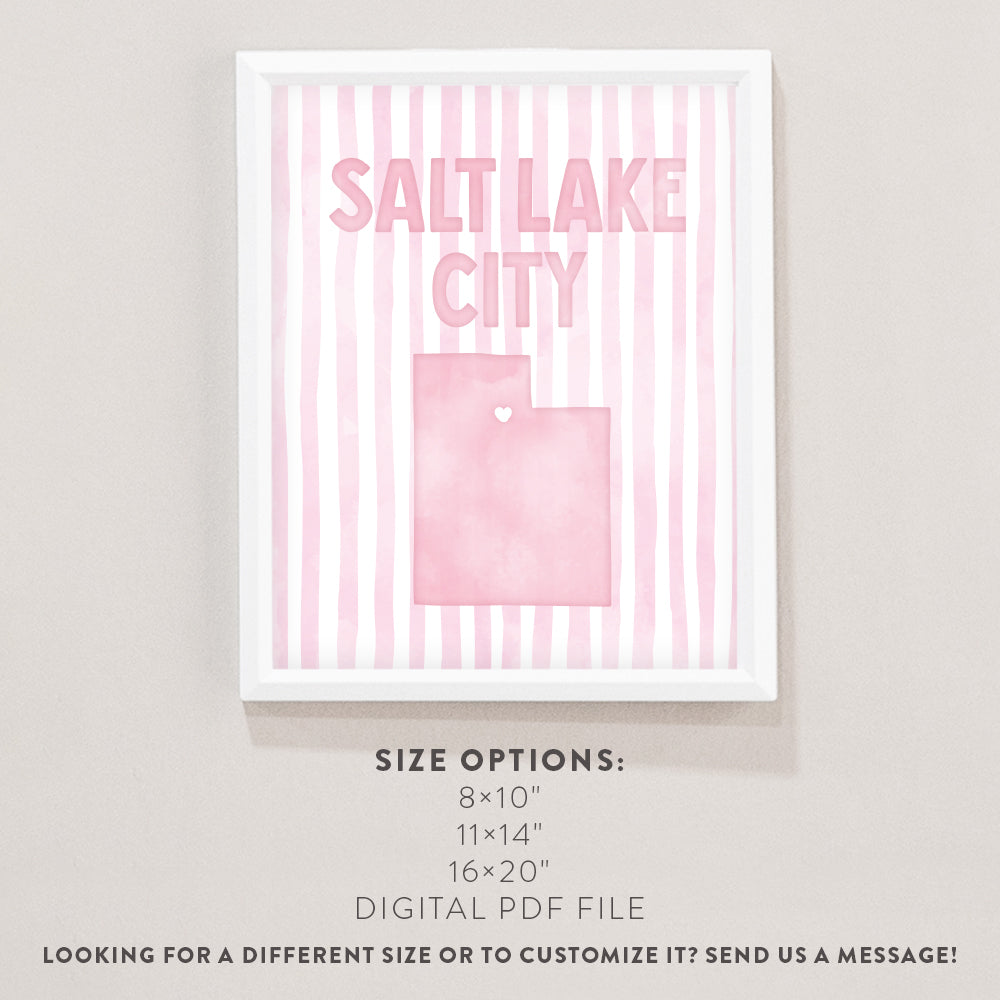 Salt Lake City Utah Poster · Salt Lake City Utah Pink Pastel Wall Art