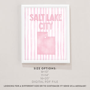 Salt Lake City Utah Poster · Salt Lake City Utah Pink Pastel Wall Art