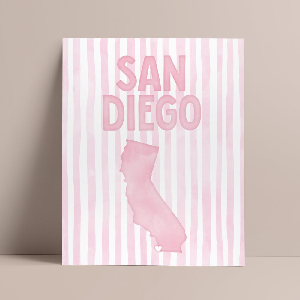 San Diego California Poster · San Diego Pink Pastel Wall Art
