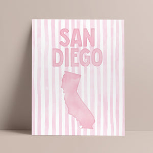 San Diego California Poster · San Diego Pink Pastel Wall Art