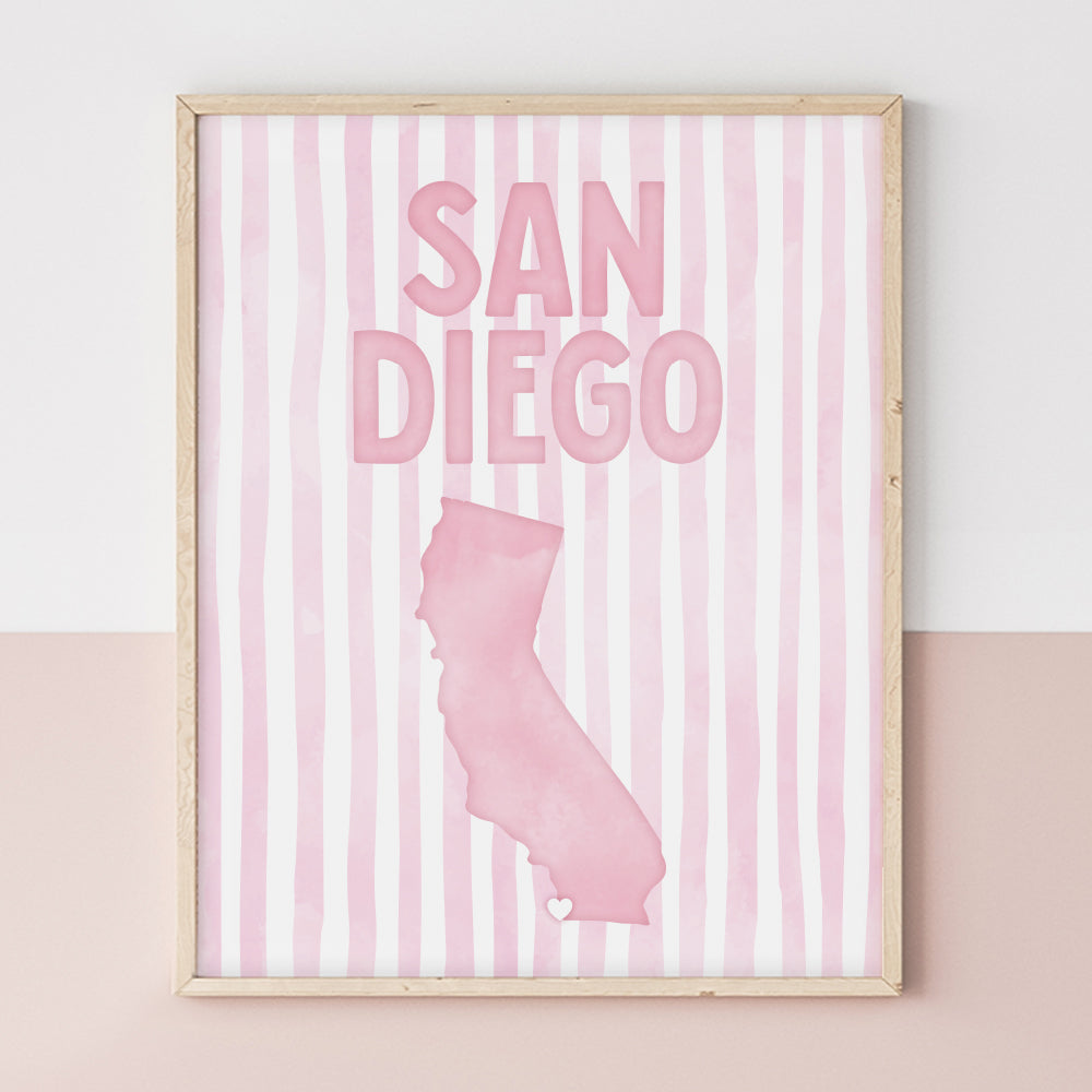 San Diego California Poster · San Diego Pink Pastel Wall Art