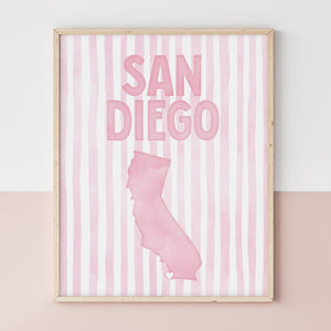 San Diego California Poster · San Diego Pink Pastel Wall Art