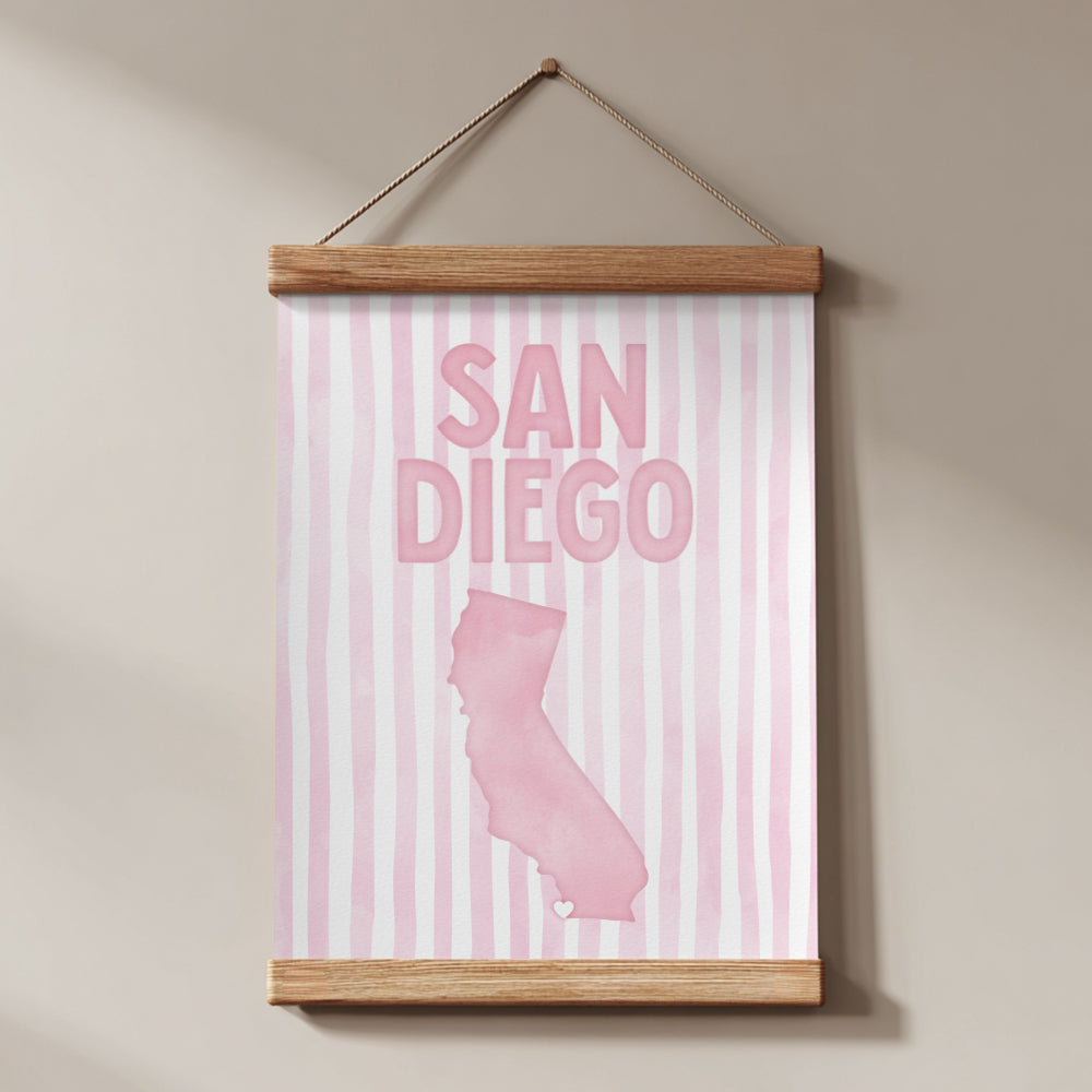 San Diego California Poster · San Diego Pink Pastel Wall Art