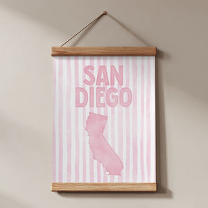 San Diego California Poster · San Diego Pink Pastel Wall Art