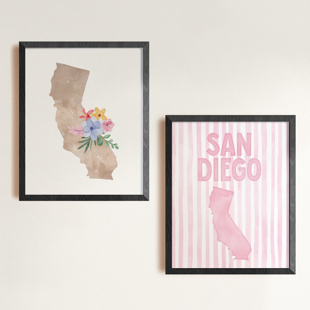 San Diego California Poster · San Diego Pink Pastel Wall Art