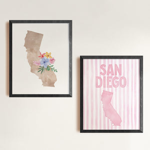 San Diego California Poster · San Diego Pink Pastel Wall Art