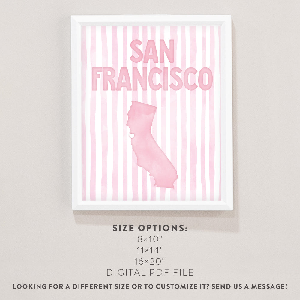 San Francisco California Poster · San Francisco Pink Pastel Wall Art