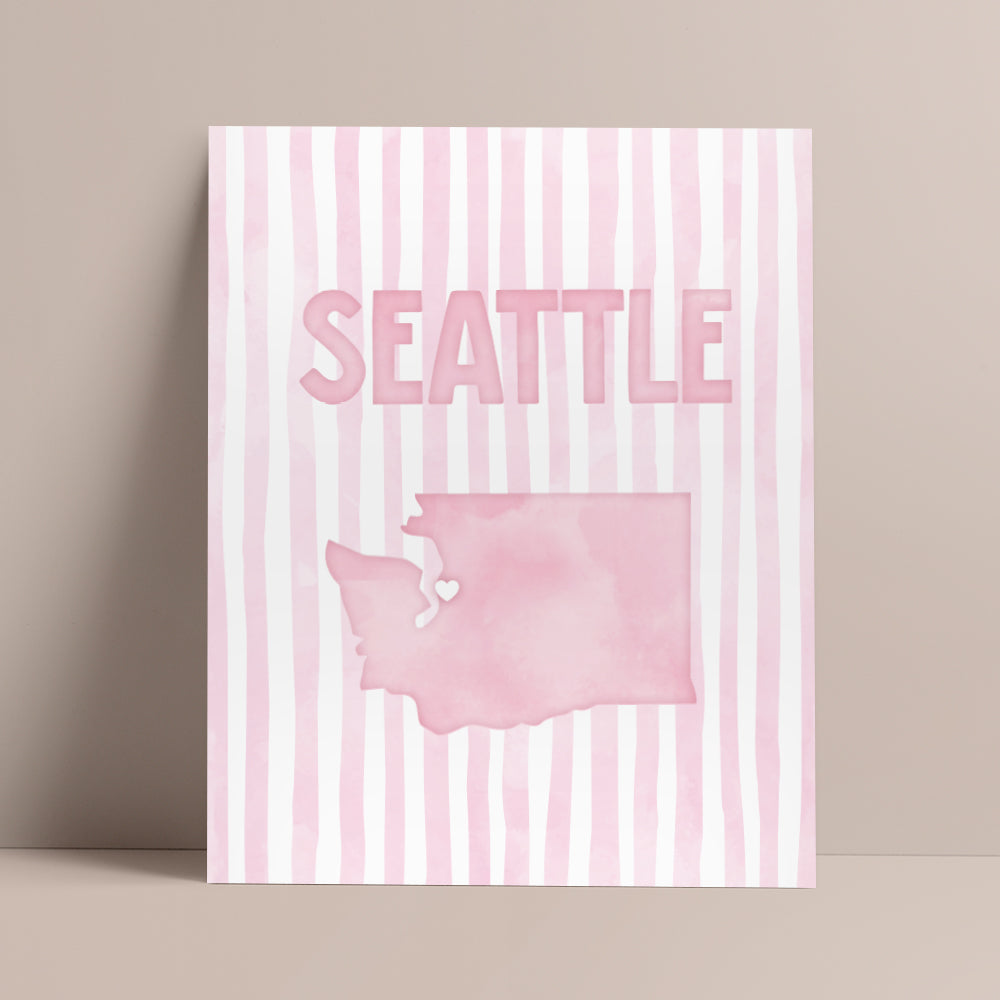 Seattle Washington Poster · Seattle Pink Pastel Wall Art
