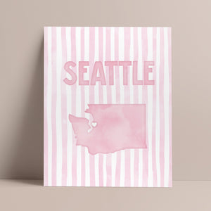 Seattle Washington Poster · Seattle Pink Pastel Wall Art