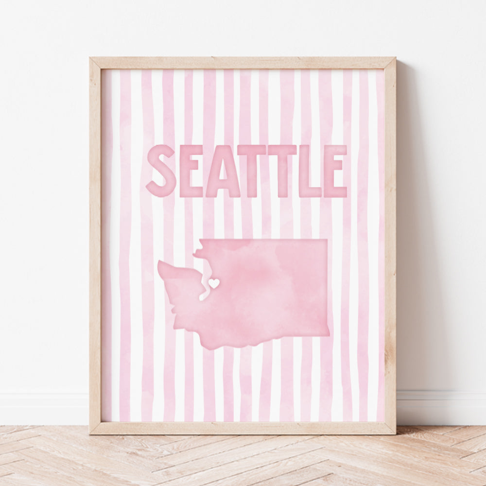 Seattle Washington Poster · Seattle Pink Pastel Wall Art