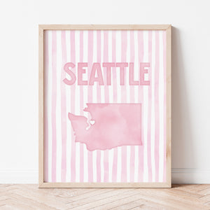 Seattle Washington Poster · Seattle Pink Pastel Wall Art