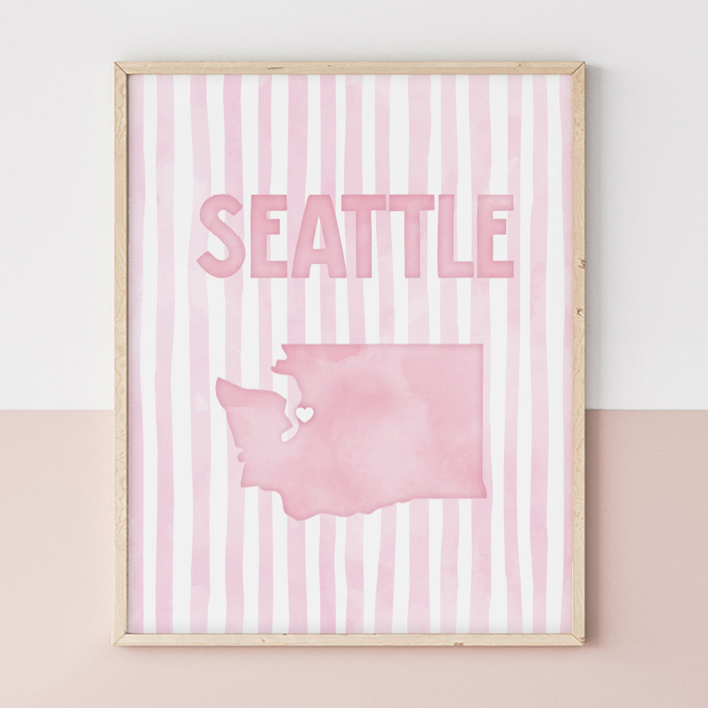 Seattle Washington Poster · Seattle Pink Pastel Wall Art