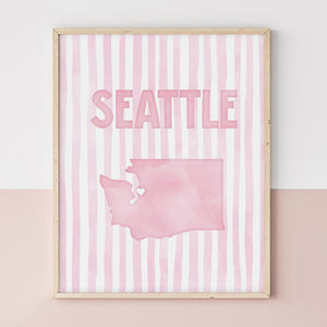 Seattle Washington Poster · Seattle Pink Pastel Wall Art