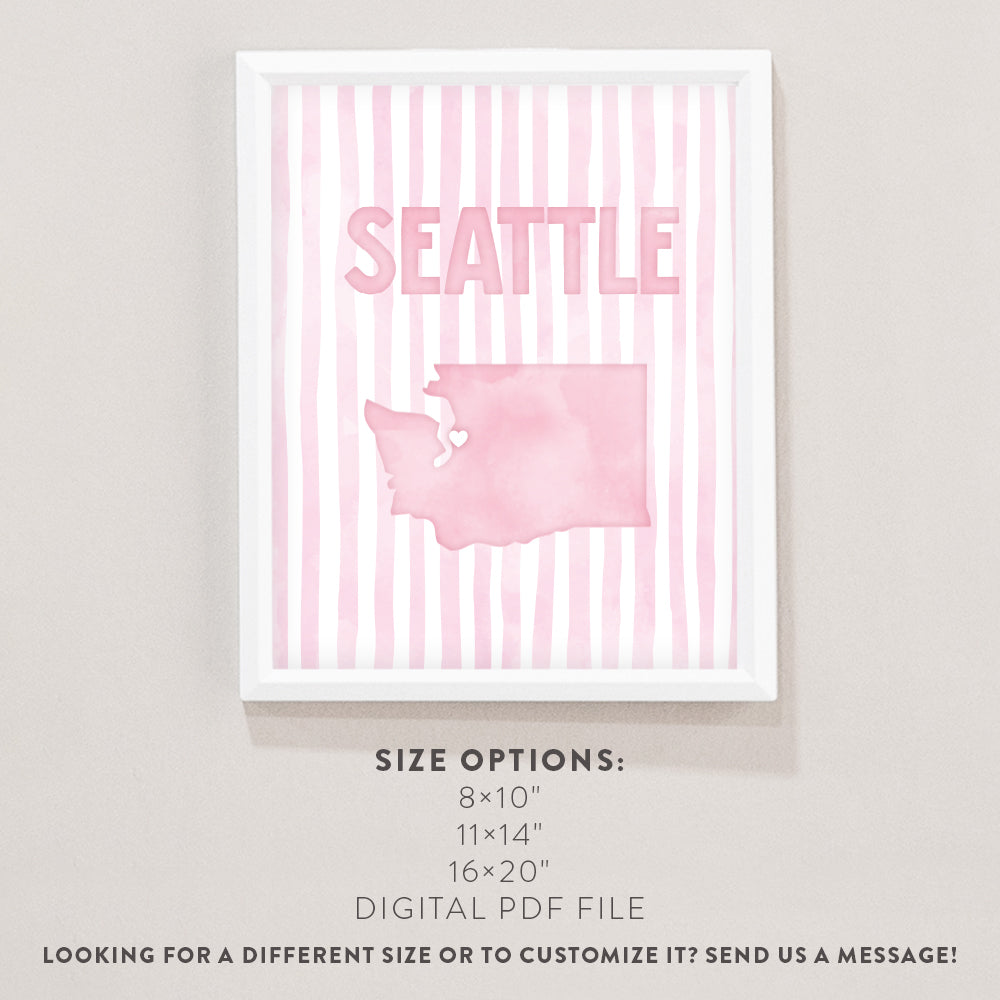 Seattle Washington Poster · Seattle Pink Pastel Wall Art