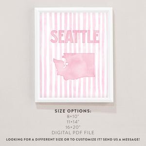 Seattle Washington Poster · Seattle Pink Pastel Wall Art