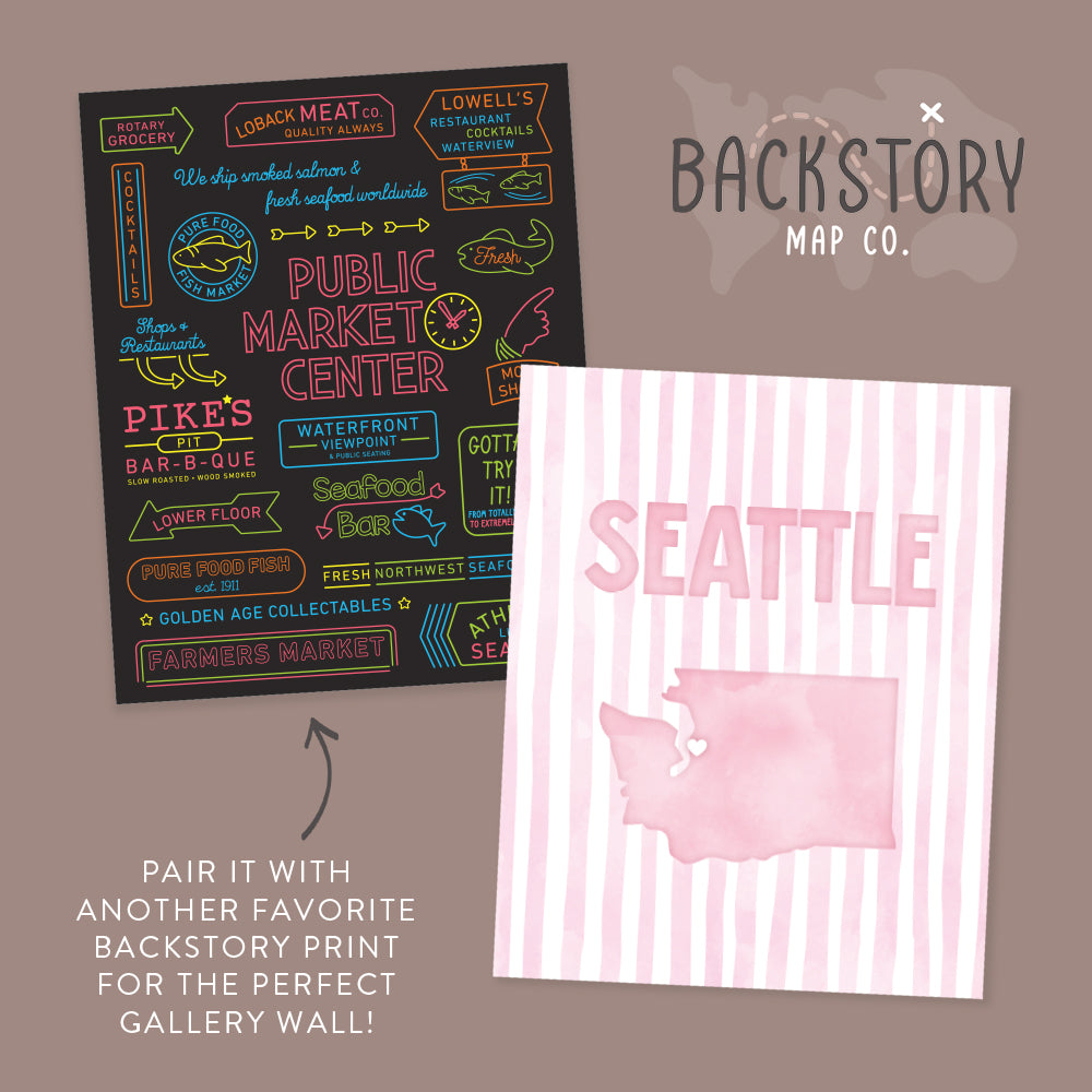 Seattle Washington Poster · Seattle Pink Pastel Wall Art