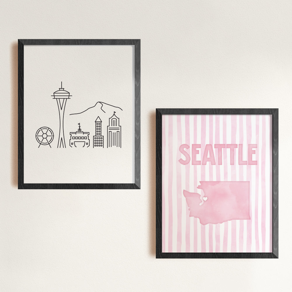 Seattle Washington Poster · Seattle Pink Pastel Wall Art