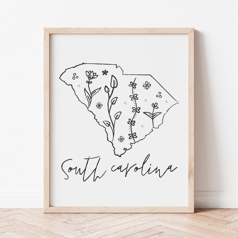 south carolina map print