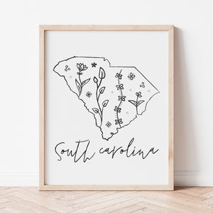 south carolina map print
