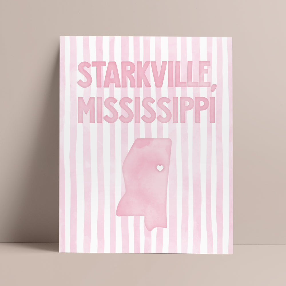 Starkville, Mississippi Pink Pastel Poster