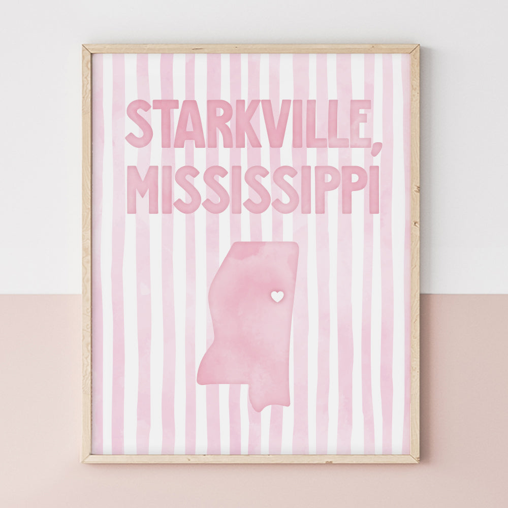 Starkville, Mississippi Pink Pastel Poster