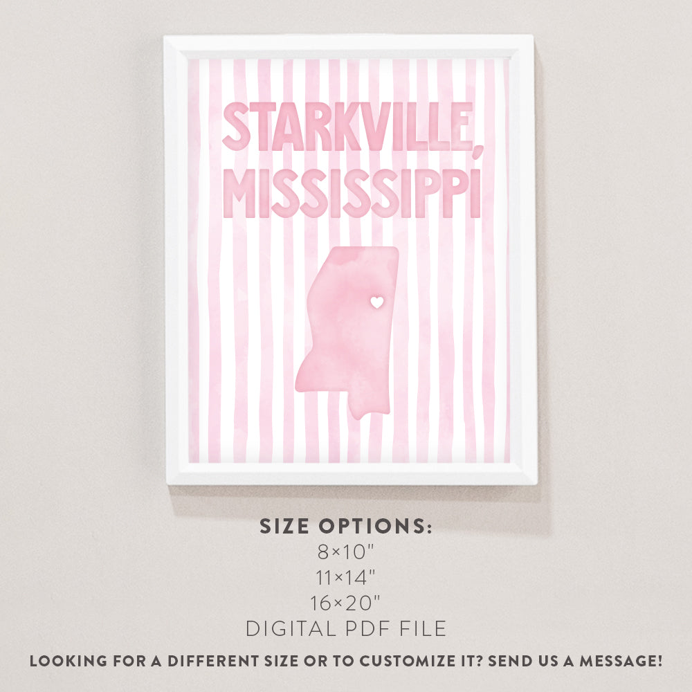 Starkville, Mississippi Pink Pastel Poster