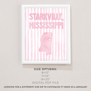 Starkville, Mississippi Pink Pastel Poster