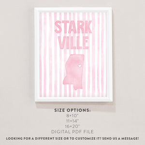 Starkville, Mississippi Pink Pastel Poster