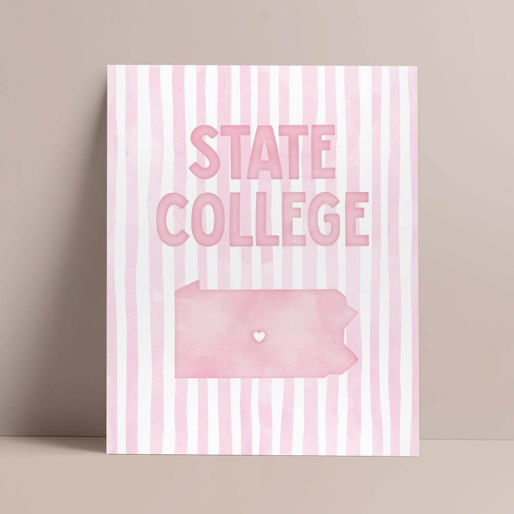 State College, Pennsylvania Pink Pastel Poster