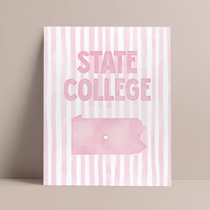 State College, Pennsylvania Pink Pastel Poster