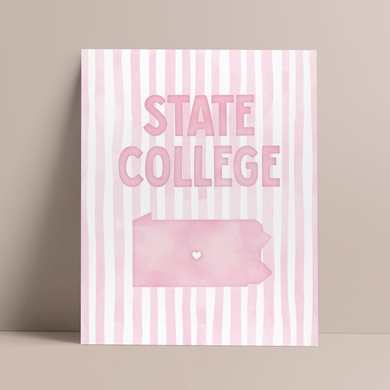 State College, Pennsylvania Pink Pastel Poster