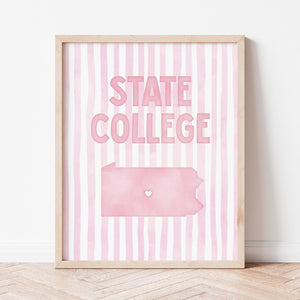 State College, Pennsylvania Pink Pastel Poster