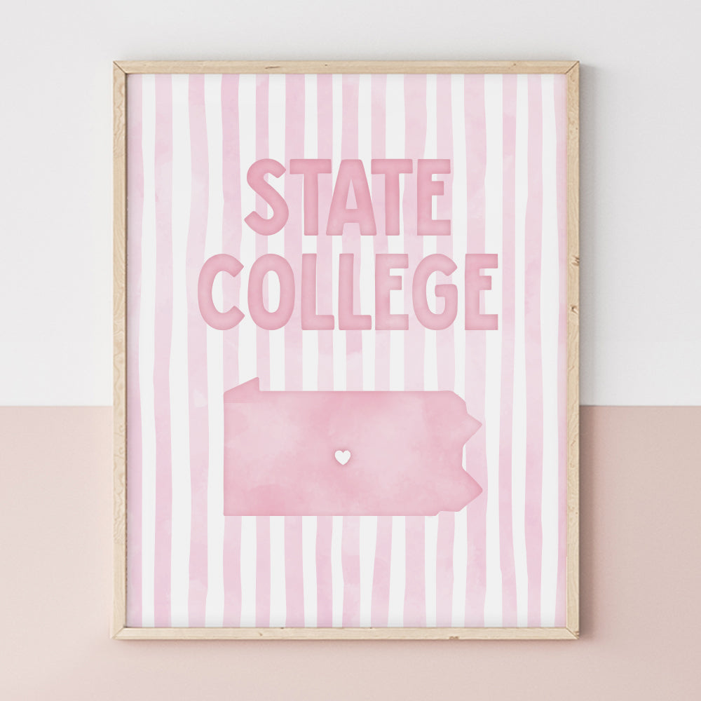 State College, Pennsylvania Pink Pastel Poster