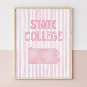 State College, Pennsylvania Pink Pastel Poster